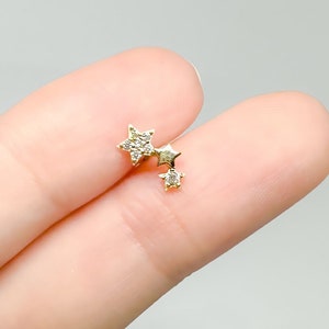 14k Solid Gold Star Stud Earrings, Delicate Small Stud Earrings, Real Gold Dainty Studs, Minimalist Stud Earrings, Starburst Stud Earrings