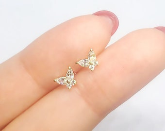 14k Solid Gold Dainty Butterfly Stud Earrings, Minimalistic Butterfly Earrings, Dainty Butterfly Studs, Tiny Butterfly Earrings, 50