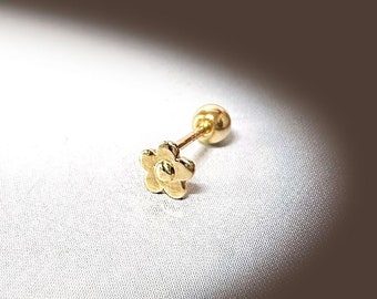Pendiente de botón con forma de margarita pequeña de oro macizo de 14 quilates, para piercing en el trago.