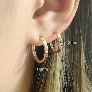 14K Solid Gold Hoop Earrings, Dainty Huggie Hoops, Minimalist Style