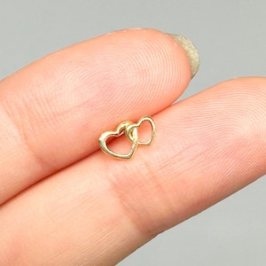 14k Solid Gold Heart Stud Earrings, Screw Back Earrings, Small Gold Stud Earrings, Every day Earrings, Simple Earrings, Double heart earring