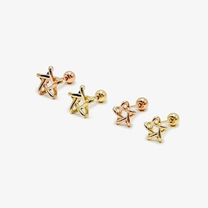 14k massief gouden ster oorbellen met schroef, sierlijke steroorbellen, gouden steroorbel, minimalistische oorbellen, artilage, 14k tragus, helix, schelp