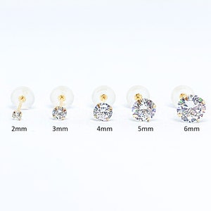 A-pair 14K Solid Gold Studs, 14K Gold Studs, Tiny Earrings, Minimalist Earrings, Simple Stud Earrings, CZ Stud Earrings, Gold CZ Earrings