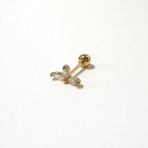 14k Solid Gold Lotus Cartilage Stud Earrings, Tiny Stud, Cartilage Stud, Helix Studs, 14K Gold Trio Marquise Piercing, Marquise Leaf Studs