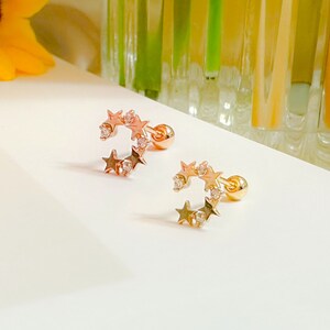 Brincos de tarraxa em forma de estrela em ouro maciço 14K, piercing de cartilagem no tragus, brincos de tarraxa em forma de estrela, brinco de tarraxa em forma de estrela minimalista, brincos minúsculos com parafuso em forma de hélice