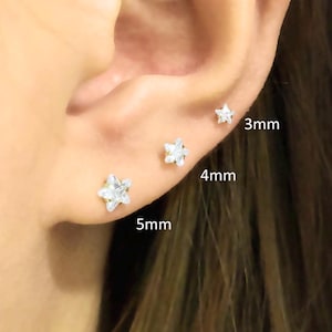 A pair 14K Solid Gold Star Stud Earrings, Gold Star Earrings, 14K Solid Gold Star CZ Studs, White Star CZ Earrings, Gold Tiny CZ Star Studs