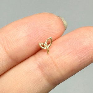 14K Solid Gold Leaf Stud Earring, Mini Balls Screw Back Stud Earring, Piercing Earring, Minimalist Earrings, Tiny Leaf Cartilage Piercing