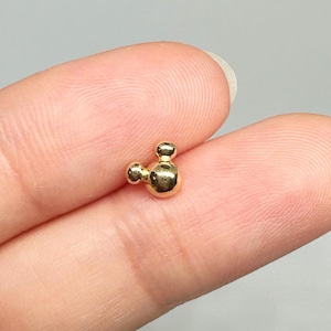 14K Solid Gold Mickey Stud Earrings, Tiny Cute Stud Earrings, Dainty Gold Earrings, Tiny Mickey Mouse Earrings, Screw Back Stud Earrings