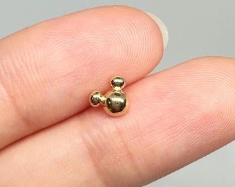 14K Solid Gold Mickey Mouse Stud Earrings, Screw Back