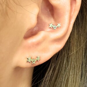 14k Solid Gold Starburst Screw Back Earring, Tiny Star Cartilage Earring, Celestial Earring, Star Helix Stud, Tragus Conch Earring, 217