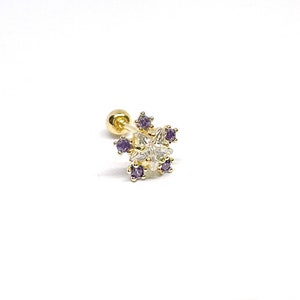 Aretes de estrella con circonitas en oro macizo de 14 quilates, aretes de estrella de oro, aretes de circonitas en forma de estrella, aretes de cartílago, aretes de hélice, aretes de trago