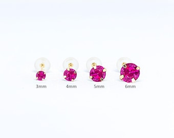 14k Solid Gold Ruby Stud Earrings, July Birthstone