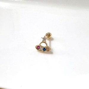 14k Solid Gold Saturn Planet Screw Back Earrings, 14K Solid Gold Saturn Studs, Tiny Planet Stud Earrings, 14k Spaceship Earrings,