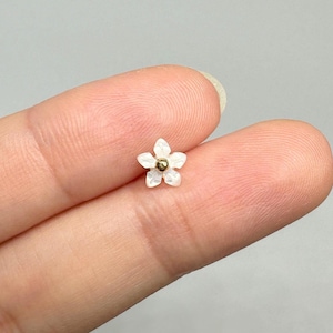 Boucles d'oreilles en or massif 14 carats avec nacré, clous d'oreilles en nacre sculptée de fleurs, boucles d'oreilles en tragus hélix de cartilage en forme de fleur