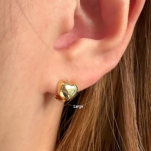 14K Solid Gold Bold Heart Hoop Earrings, Heart Tragus Cartilage Helix Huggie Hoops, Love Earrings, Huggie Heart Earring, Love Huggie Hoops