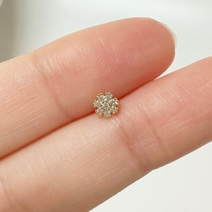 14K Solid Gold Flower Stud Earrings, CZ Daisy Earrings, CZ Flower Earrings, Floral Small Earrings, Cartilage Stud, Helix Stud, Tragus Studs