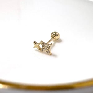 14k Solid Gold Starburst Stud Screw Back Earrings, Tiny Star Cartilage Earring, Star Helix Stud Tragus Earring, Sparkle Star Stud Earrings