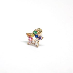 14k Solid Gold Star Rainbow Stud Earrings, Rainbow Screw Back Earrings, Star Cartilage Tragus Stud Piercing, Gemstone studs Earrings