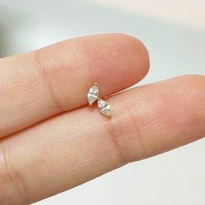 14K Solid Gold Marquise Screw Back Earrings, Gold Marquise Solitaire Earrings, Gold Marquise Studs, Cartilage Stud, Helix Stud, Tragus Studs