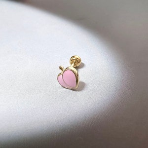 14k Solid Gold Dainty Peach Fruit Piercings, Fruit Gold Stud Earrings, Cartilage Helix Tragus Piercings, Furit Screw back Stud Earrings