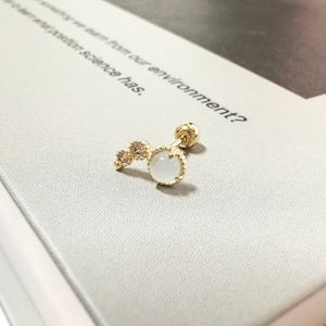14K Solid Gold Moonstone Stud Earrings, Moonstone Earrings, Dainty Round Earring, Moonstone Helix Stud Earrings, Tragus Screw Back Earrings