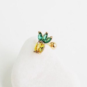 14k Solid Gold Pineapple Screw Back Earrings, Minimalist Earrings, Fruits Stud Earrings, Pineapple Studs, Cartilage Helix Tragus Piercings