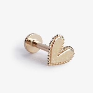 14k solid gold heart flat back labret, Heart Tragus, Cartilage, Conch, Flat Back Earring, Stud Labret , Screw back studs, Heart Labret 18g