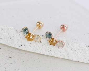 14K Gold Rough Diamond Barbell Earring, Helix Conch Piercing