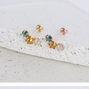 14K Solid Gold Rough Diamond Barbell Piercing, Screw Back Earrings, Natural Rough Diamond Barbell, Cartilage, Helix, Conch Piercing, 21g