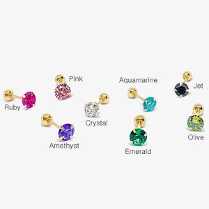 14k Solid Gold Round CZ Stud Earrings, Screw Back Earrings, Birthstone Earrings, Gold Tiny CZ 2,3,4,5,6mm Stud Earrings, Minimalist Earrings