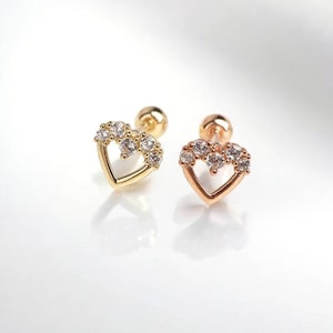 14k Solid Gold Heart Stud Earrings, Dainty Heart Studs, Heart Shape Screw Back Earrings, Tiny Heart Stud Earrings, 14K Real Gold Jewelry