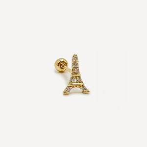 14k Solid Gold Eiffel Tower Screw Back Earrings, Tiny Stud Earrings, Dainty Eiffel Tower Earrings, Minimalist Earrings, Paris Stud Earrings