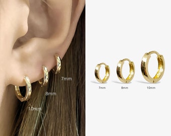 14K Solid Gold Huggie Hoop Earrings, Minimalist Style