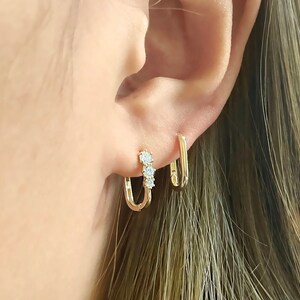 thumbnail image 2 of Clip-On Square Link Hoop Earrings – Gold Tone, Smooth Finish, For Non-Pierced Ears 2 of 5