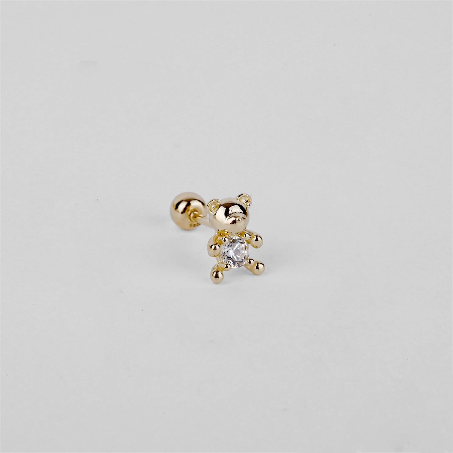 14k Solid Gold Teddy Bear Piercing, 20G Screw Back Earring - Etsy