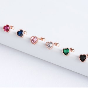 14K Solid Gold Tiny Heart Cubic Zirconi Screw Back Earrings, Heart Dainty Earrings, Screw back Heart Earrings, Heart Cartilage Piercings