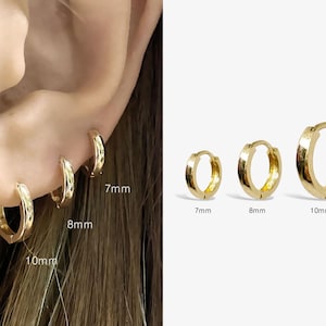 14K Solid Gold Simple Hoop Earring, 7mm/8mm/10mm Real Gold Earrings, Dainty huggie earrings, Small Gold Hoop Earring, small gold hoop, 114