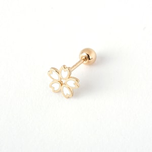 14K Solid Gold Flower Stud Earring, Minimalist Screw Back Studs, Small Flower Studs, Tiny Flower Stud Piercing, Helix Cartilage Tragus Studs
