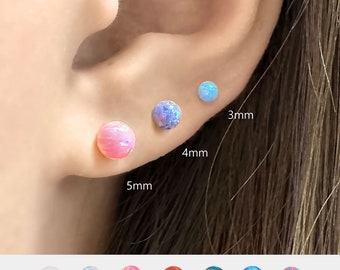 14k Solid Gold Opal Screw Back Earrings, Opal Stud Earring Gold, Cartilage Earrings, Tragus, Helix, Conch, 20g Stud Opal Screw Back