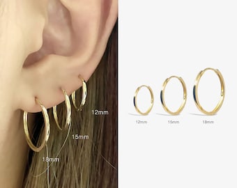 14K Solid Gold Hoop Earrings, Sizes 12mm 15mm 18mm, Classic Hoop Earrings, 14K Gold Hoops, 14k Gold Huggies Solid Gold Mini Hoops, 113