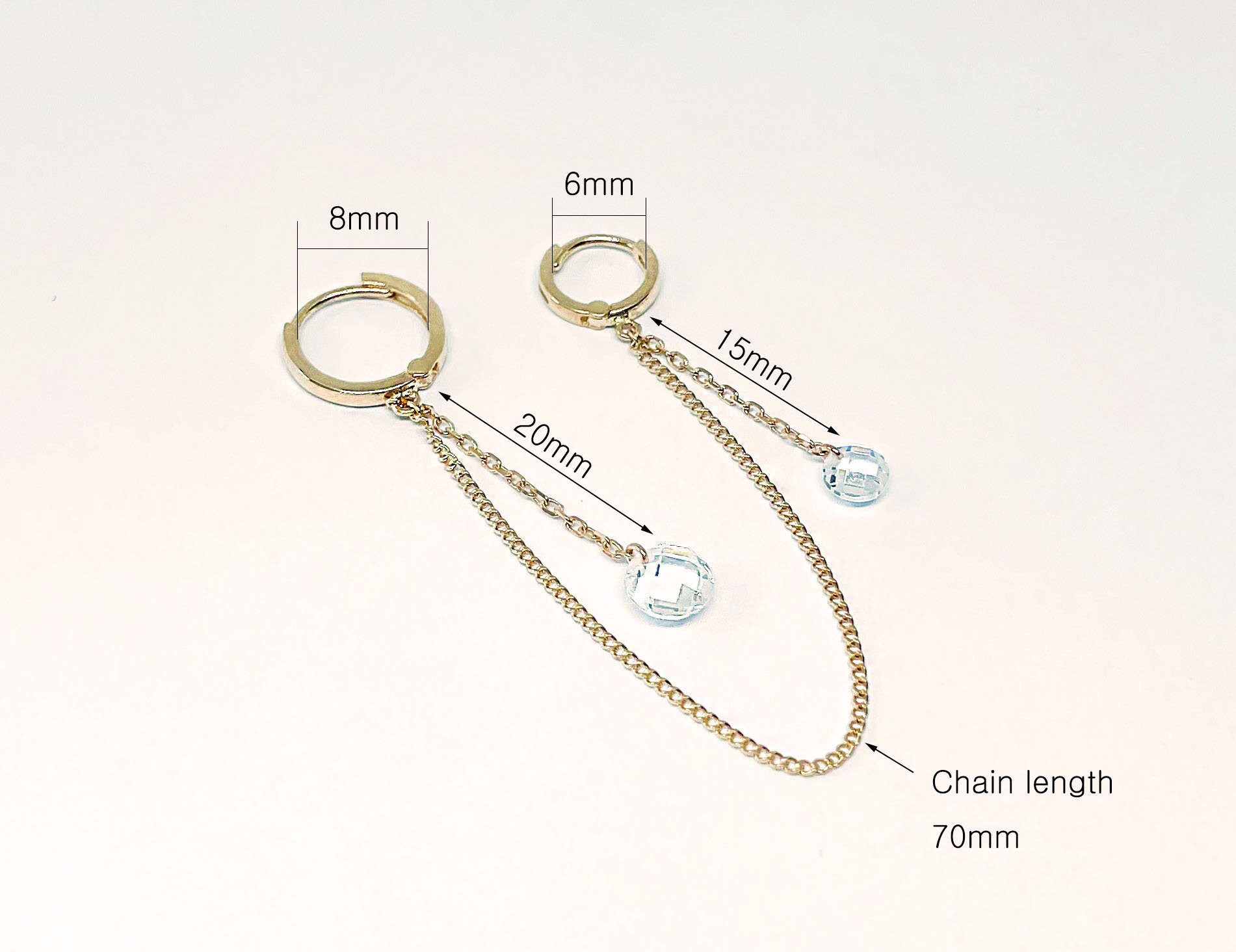 14K Solid Gold Earrings 14K Gold Chain Earrings Double Etsy UK