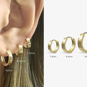 14k Solid Gold Bold Hoop Earring, Simple Hoop Earring, Gold Small Hinged Hoop Earring, Small Gold Hoop Earring, Gold Thick Huggie Hoop