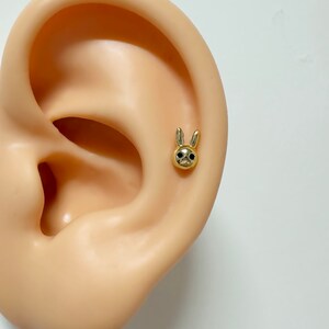 14K Solid Gold Rabbit Screw Back Earrings, Rabbit End Barbell Piercing ...