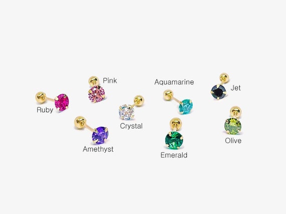 Lot De 12 Boucles D'oreilles Clous En Or 14 Carats - Pierres De Naissance CZ Multicolores - Neuf