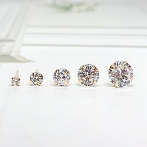 A-pair 14K Solid Gold Round CZ Stud Earrings, 2mm,3mm,4mm, 5mm, 6mm Tiny cz Stud Earring, Simple Stud Earrings, Minimalist stud earrings