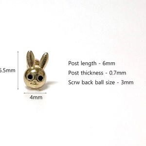 14K Solid Gold Rabbit Screw Back Earrings, Rabbit End Barbell Piercing ...