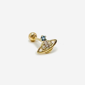 Boucles d'oreilles à visser en or massif 14 carats pour vaisseau spatial, petits clous planète en or véritable, boucles d'oreilles vaisseau spatial, boucles d'oreilles univers, clous Saturne en or