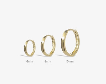 14k Solid Gold Hoop Earrings, Tiny Huggies, Minimalist Style
