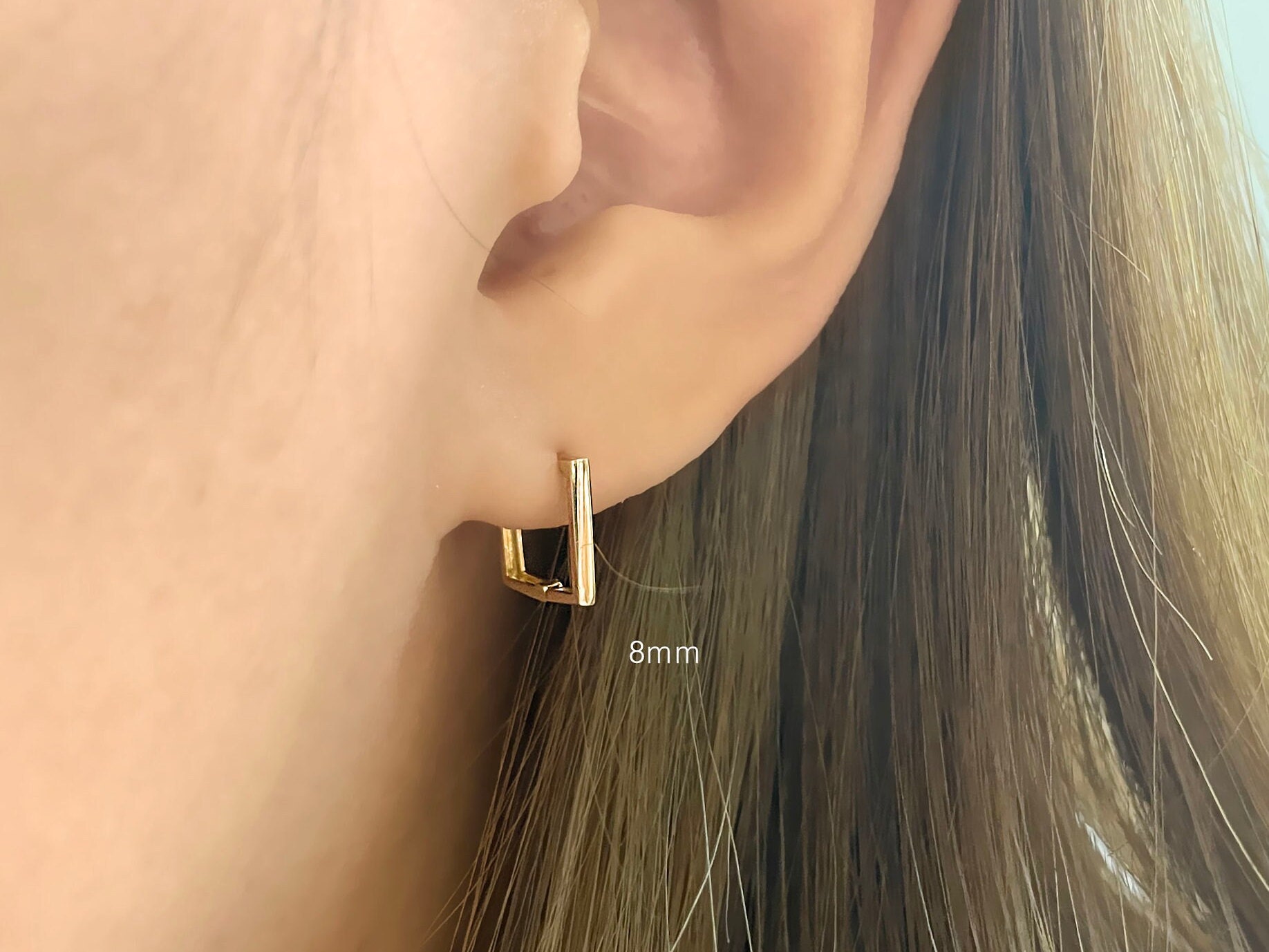 14k Solid Gold Square Hoop Earrings, Hinged Huggie Style - Etsy