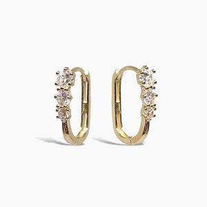 14K Solid Gold Chunky Link Hoop Earrings, Gold Dainty Rectangular Earrings, Rectangle Earrings, Huggie Hoop Earrings, Solid Gold earrings